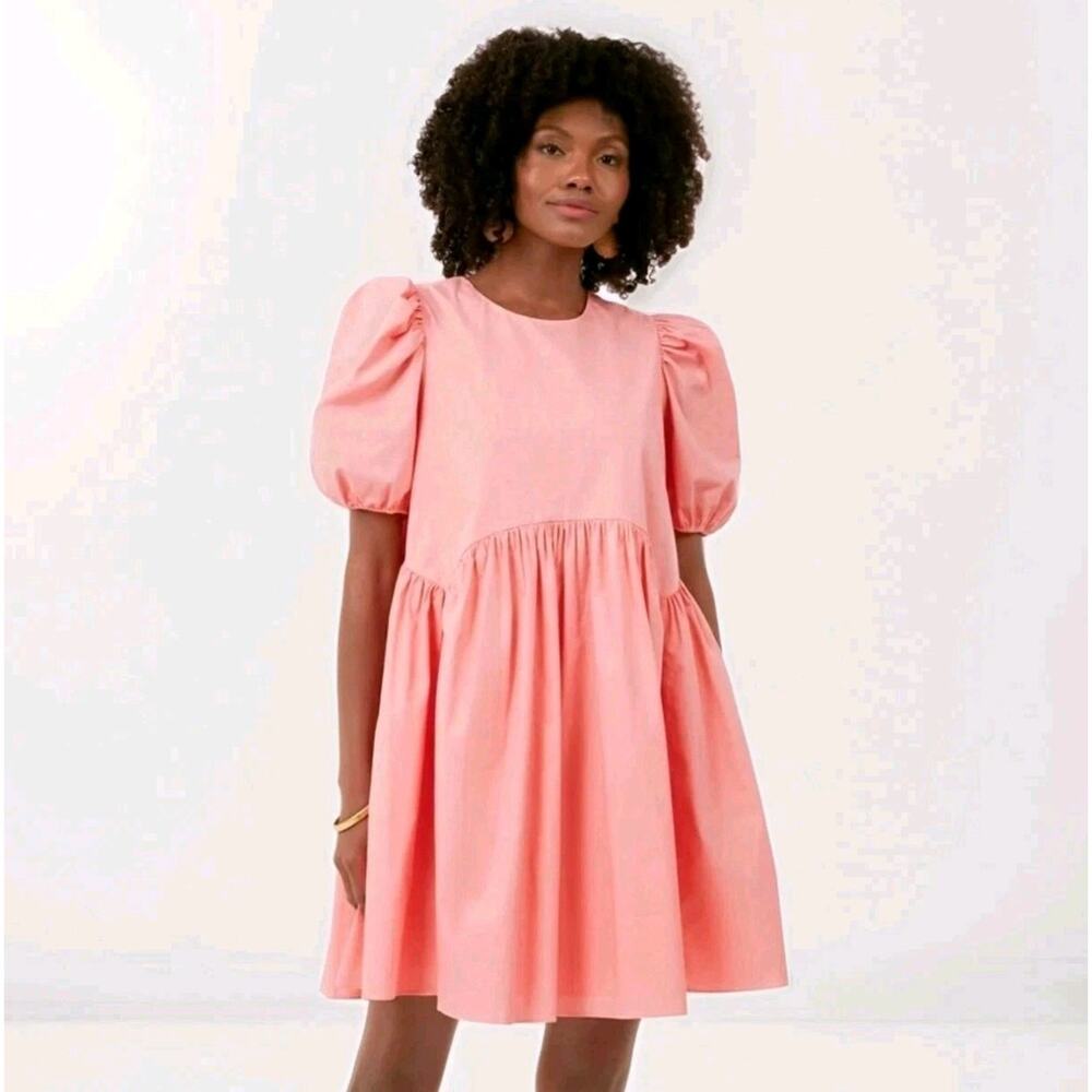 Tuckernuck Hyacinth House Allie Puff Sleeve Babydoll Dress Pink Cotton Small